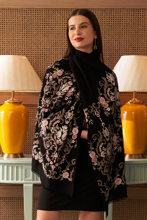 Victorian Love Embroidered Wool Silk Stole